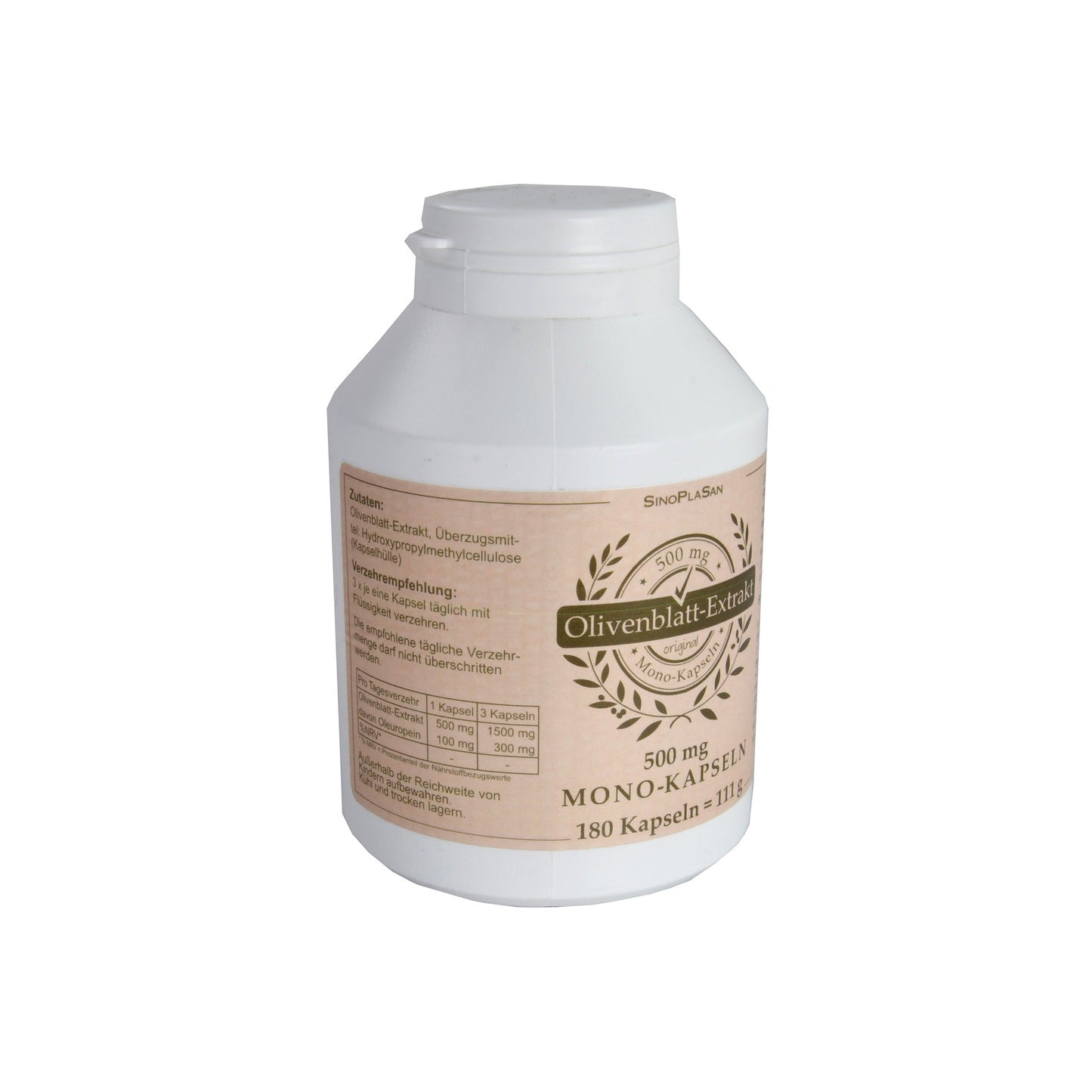 SinoPlaSan Olive Leaf Extract 500mg Mono Capsules, 180 pcs