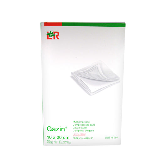 Gazin gauze compress 17-thread, 12-ply, 10 cm x 20 cm, sterile, 40 x 2 pcs