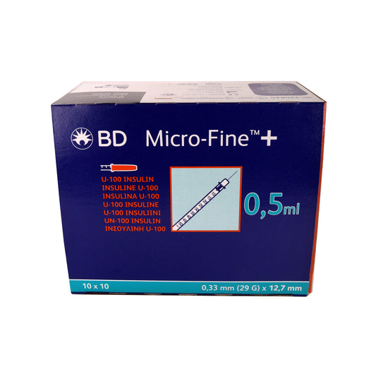 BD Micro-Fine+ insulin syringe 0.5ml U-100 29 G 0.33 x 12.7 mm, 100 pieces