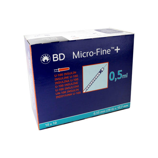 BD Micro-Fine+ insulin syringe 0.5ml U-100 29 G 0.33 x 12.7 mm, 100 pieces