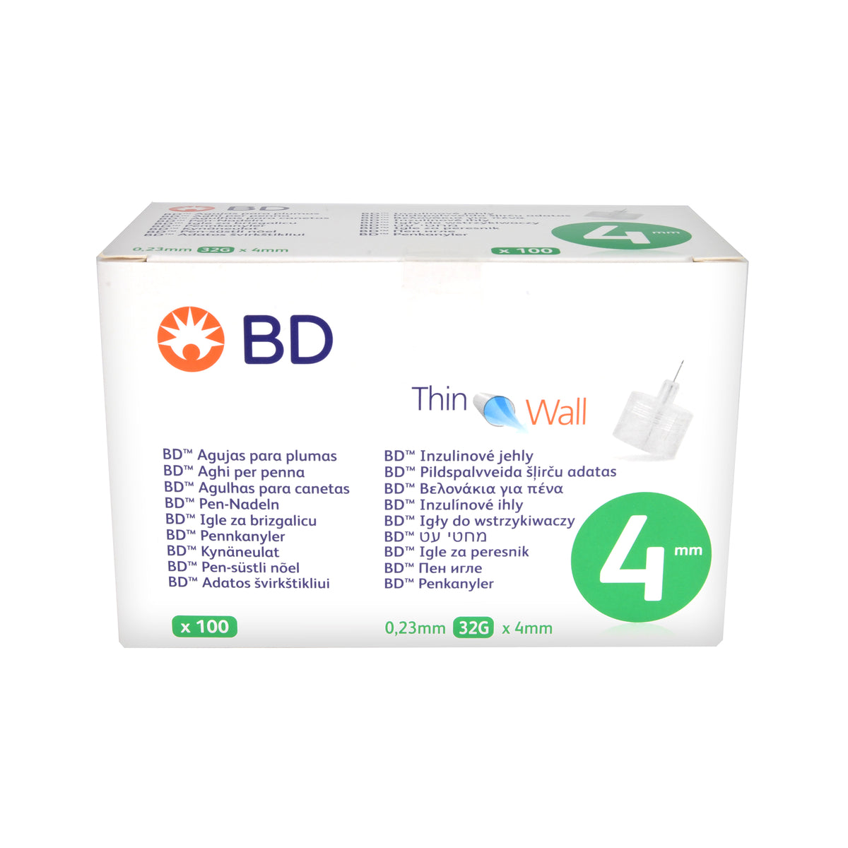 BD Thin Wall Pen-Nadeln 32 G 0,23 x 4mm, 100 St