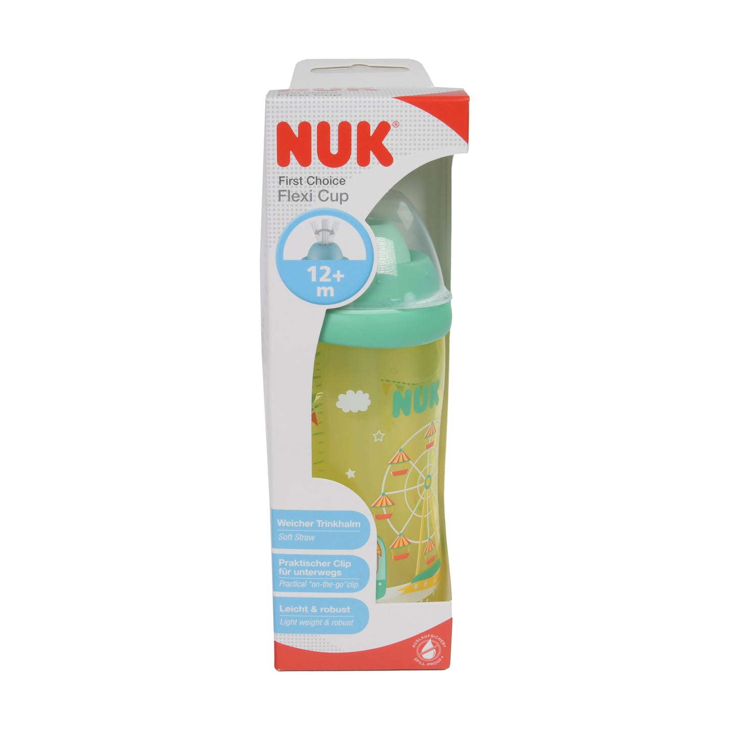 NUK Flexi Cup Soft-Trinkhalm-Becher Riesenrad, 12+ Monate, 300ml, 1 St