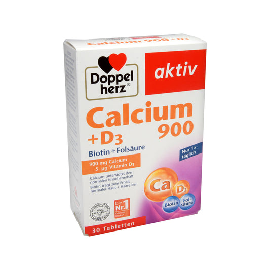 Doppelherz aktiv Calcium 900 + D3 + Biotin + Folsäure Tabletten, 30 St