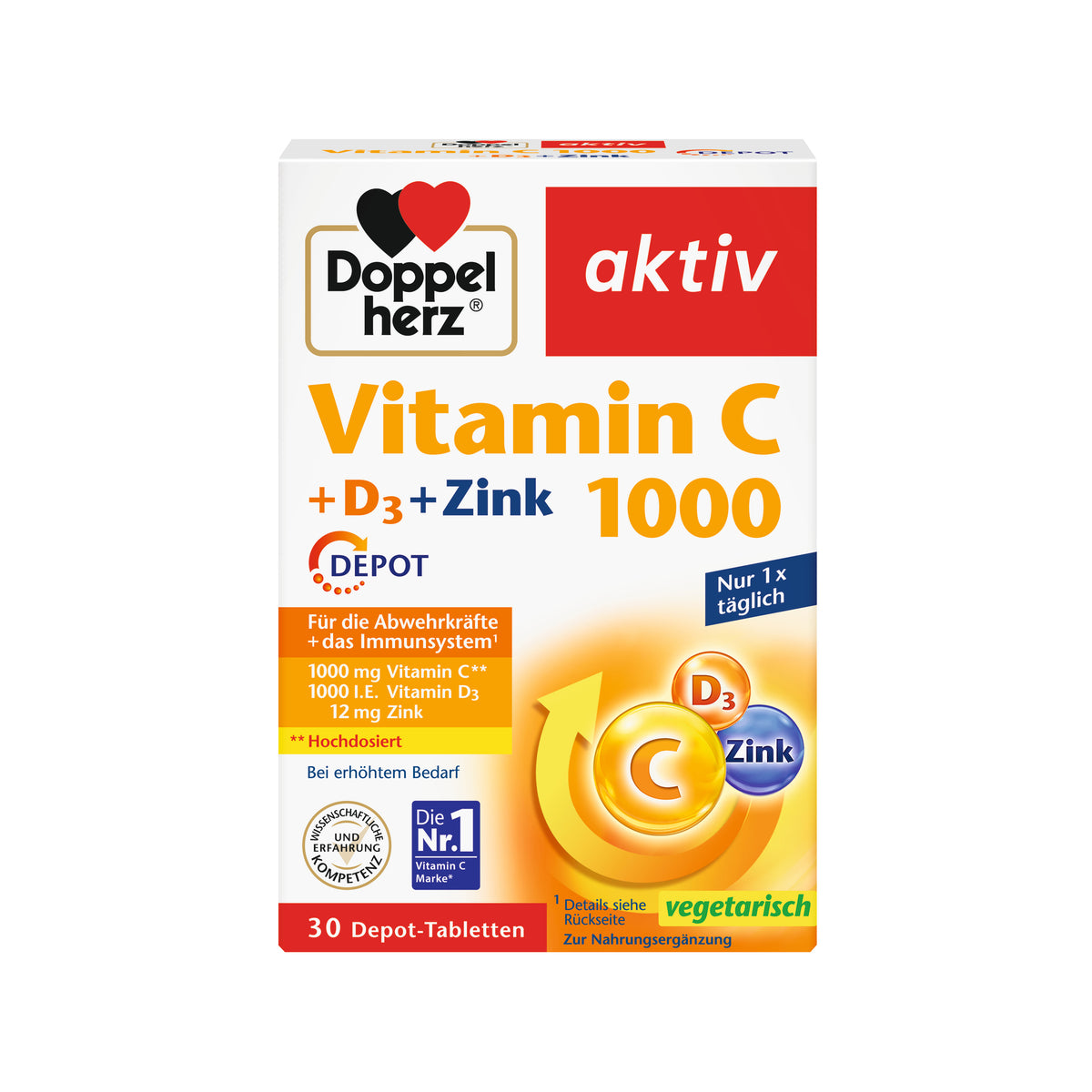 Doppelherz aktiv Vitamin C 1000 + D3 + Zink Depot Tabletten, 30 St