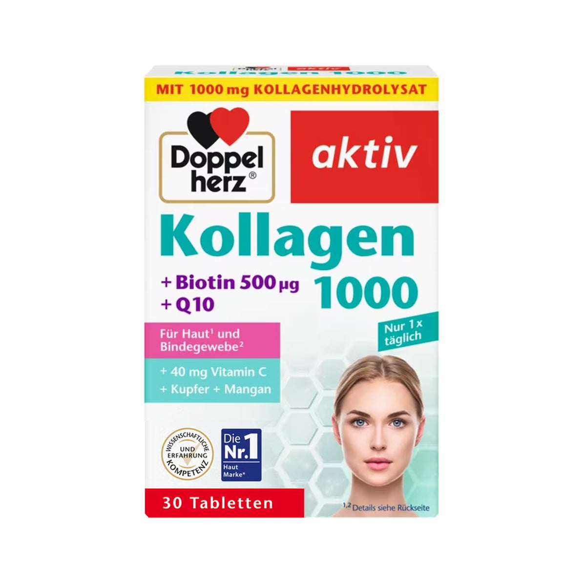 Doppelherz aktiv Kollagen 1000 + Biotin 500µg + Q10 Tabletten, 30 St