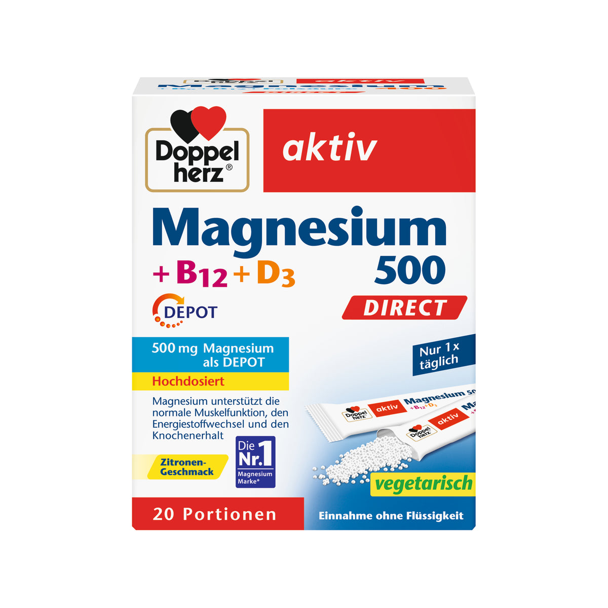 Doppelherz aktiv Magnesium 500 + B12 + D3 Depot DIRECT Pellets, 20 St