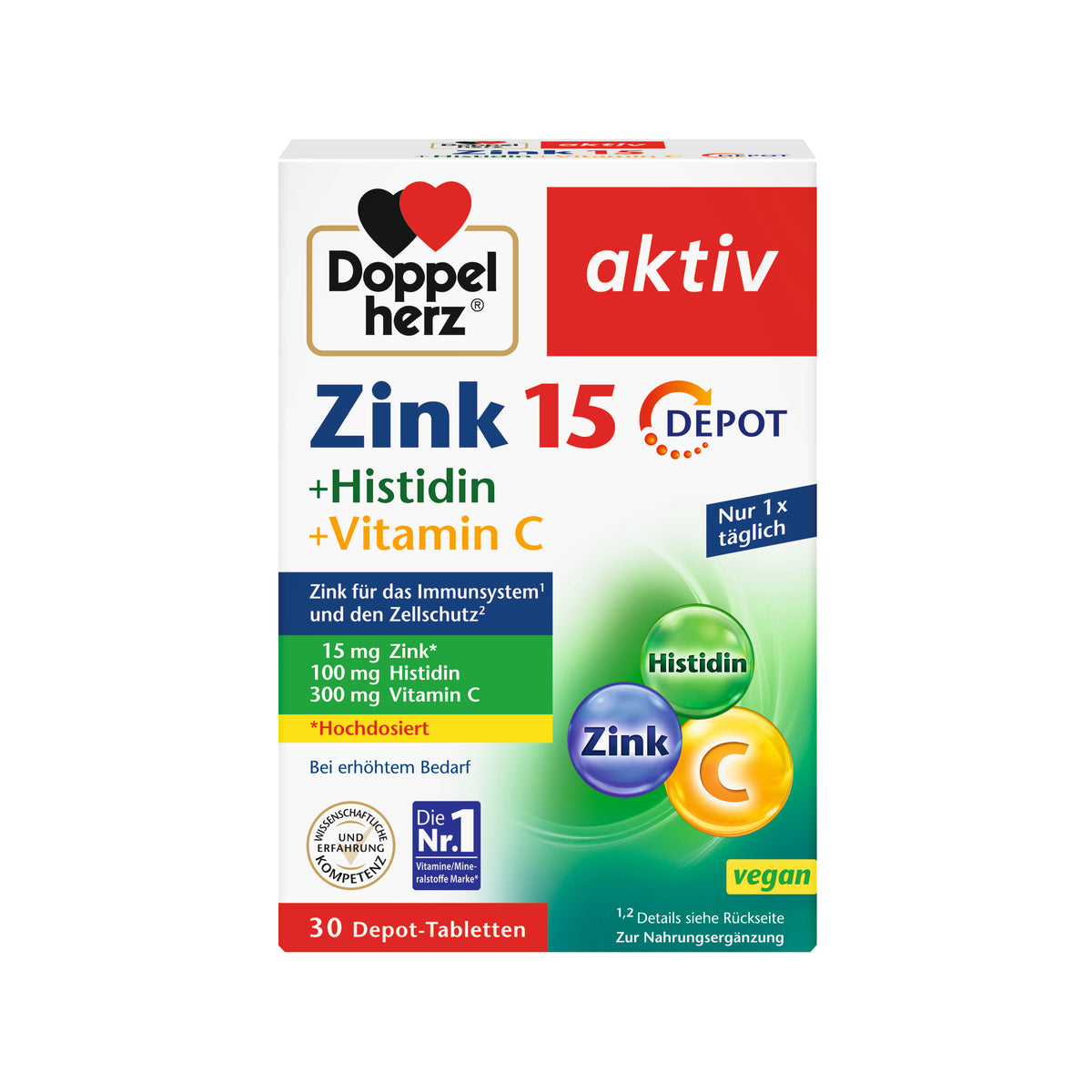 Doppelherz aktiv Zink 15 + Histidin + Vitamin C Depot Tabletten, 30 St