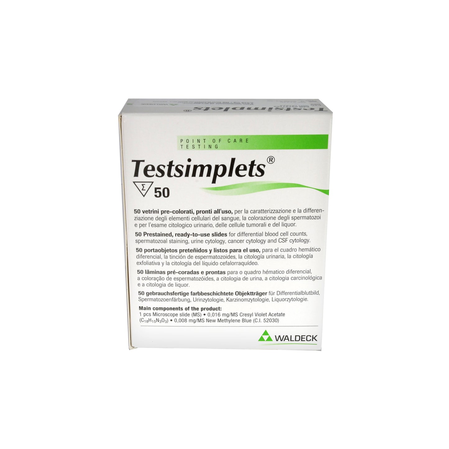 Waldeck Testsimplets gebrauchsfertige, farbbeschichtete Objektträger, 50 St