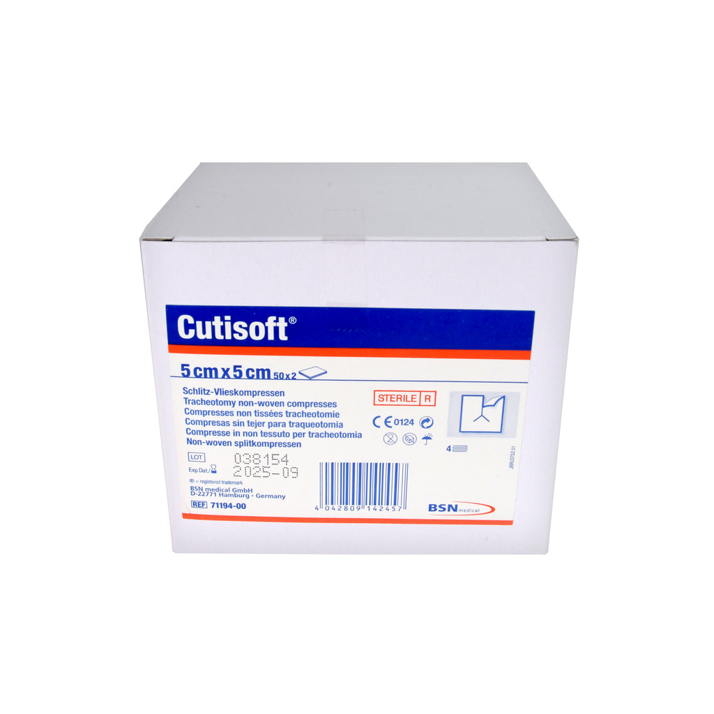 Cutisoft Schlitz-Vlieskompressen 5cm x 5cm, 50x2 St