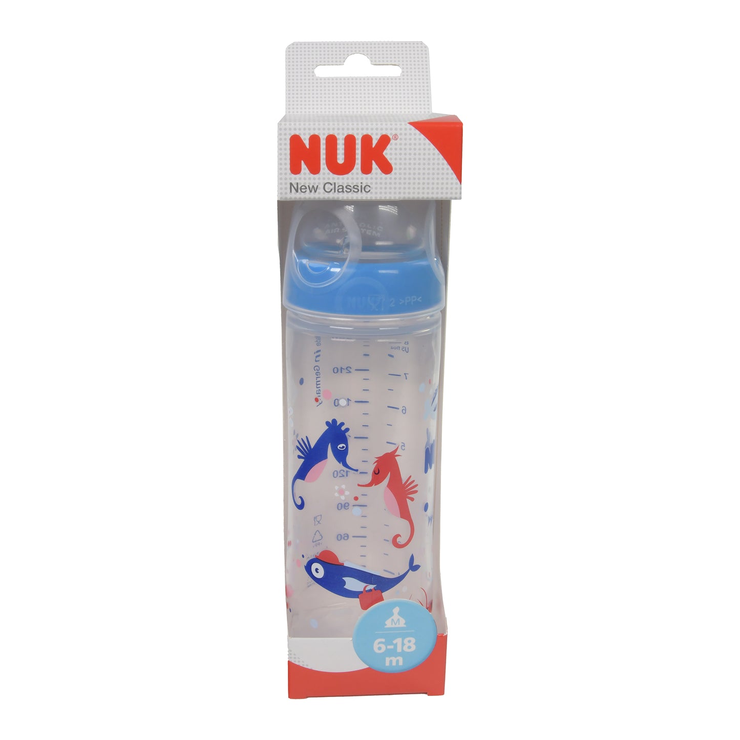 NUK Babyflasche mit First Choice+ Trinksauger Blau, 6-18 Monate, 250ml, 1 St