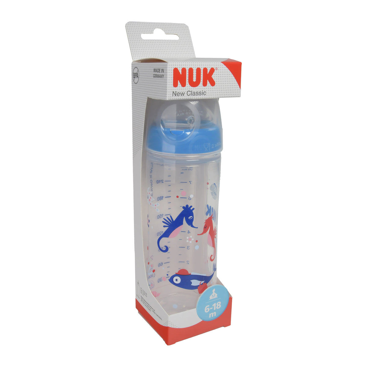 NUK Babyflasche mit First Choice+ Trinksauger Blau, 6-18 Monate, 250ml, 1 St