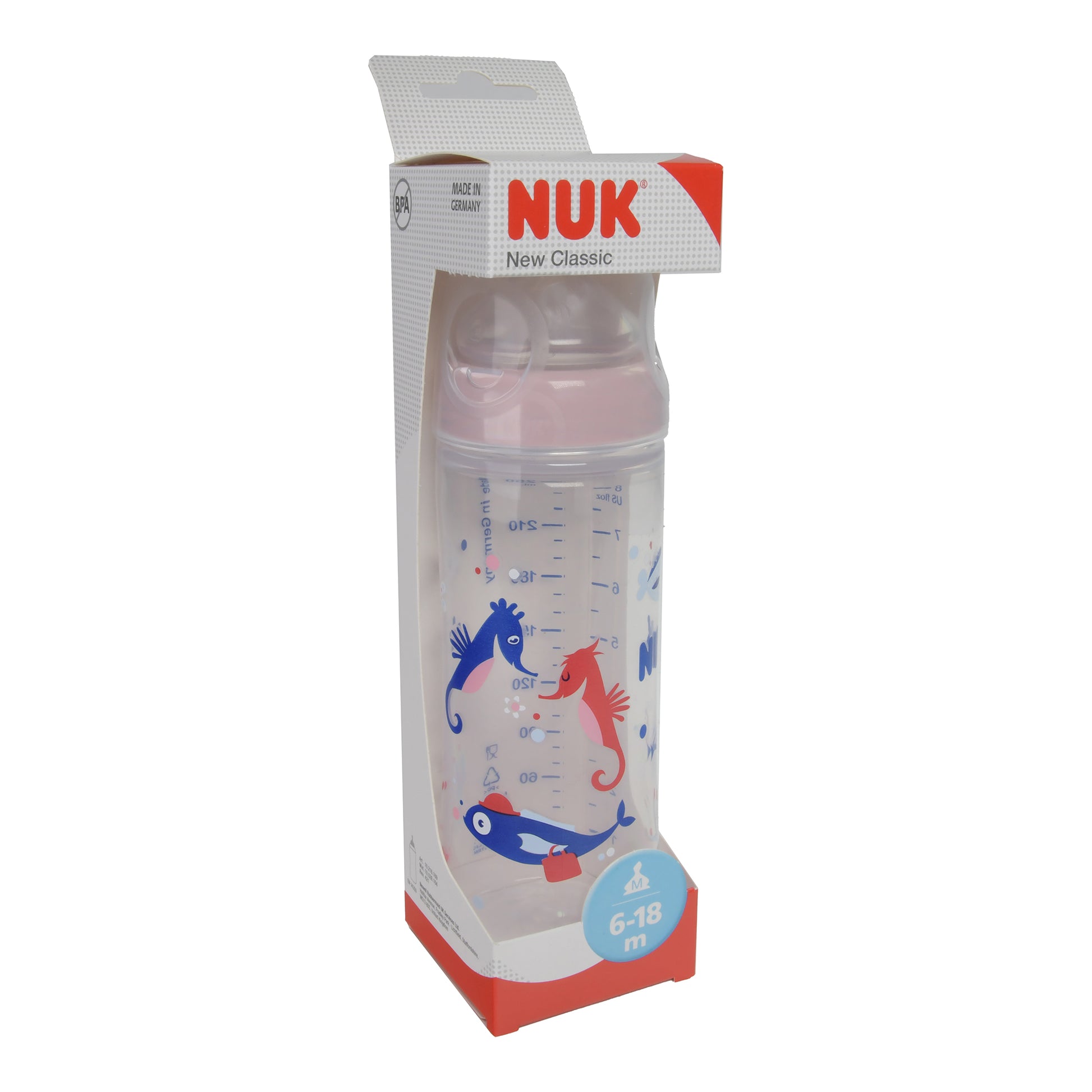 NUK Babyflasche mit First Choice+ Trinksauger Rosa, 6-18 Monate, 250ml, 1 St