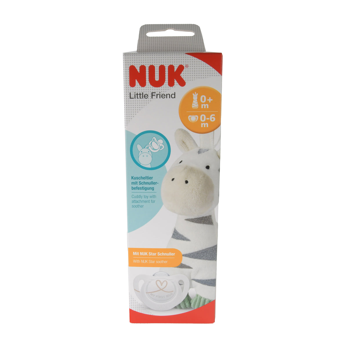 NUK Little Friend Kuscheltier Zebra mit Star Schnuller 0-6 Monate, 1 St