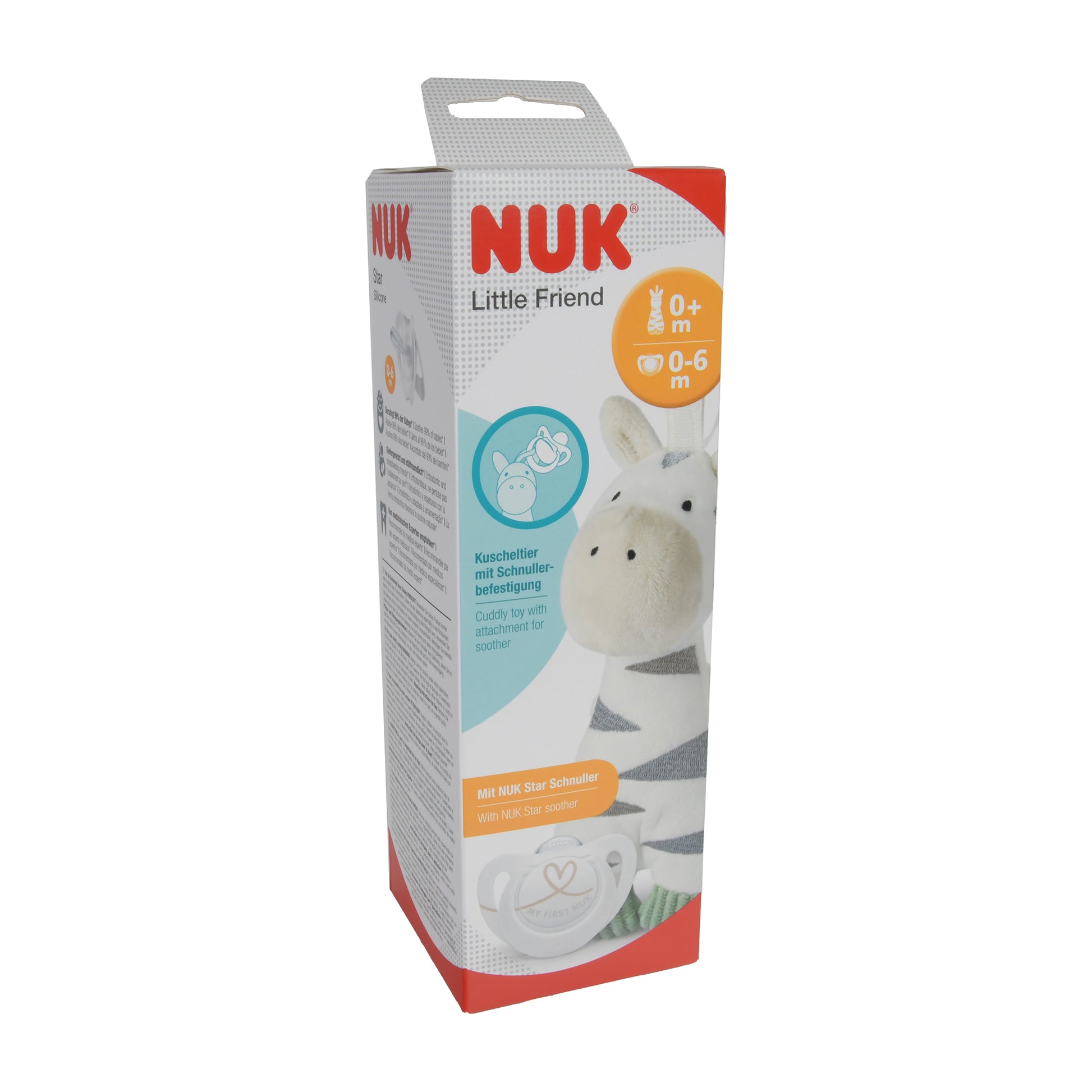 NUK Little Friend Kuscheltier Zebra mit Star Schnuller 0-6 Monate, 1 St