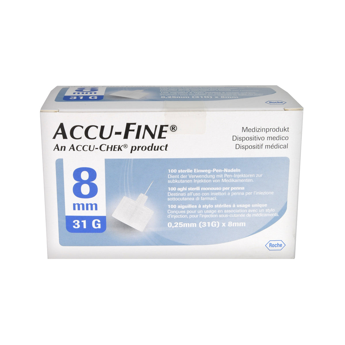 Accu-Fine sterile Nadeln für Insulinpens 8 mm 31 G, 100 St