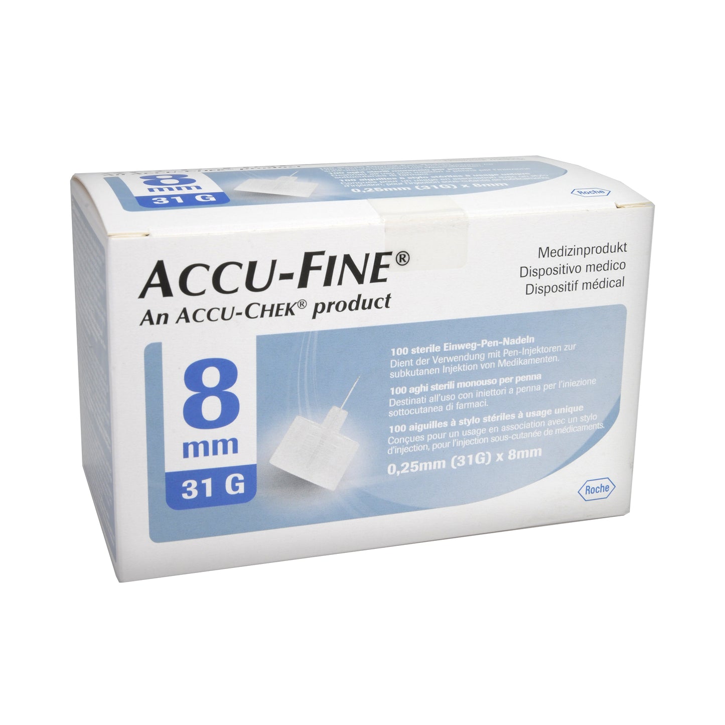 Accu-Fine sterile Nadeln für Insulinpens 8 mm 31 G, 100 St