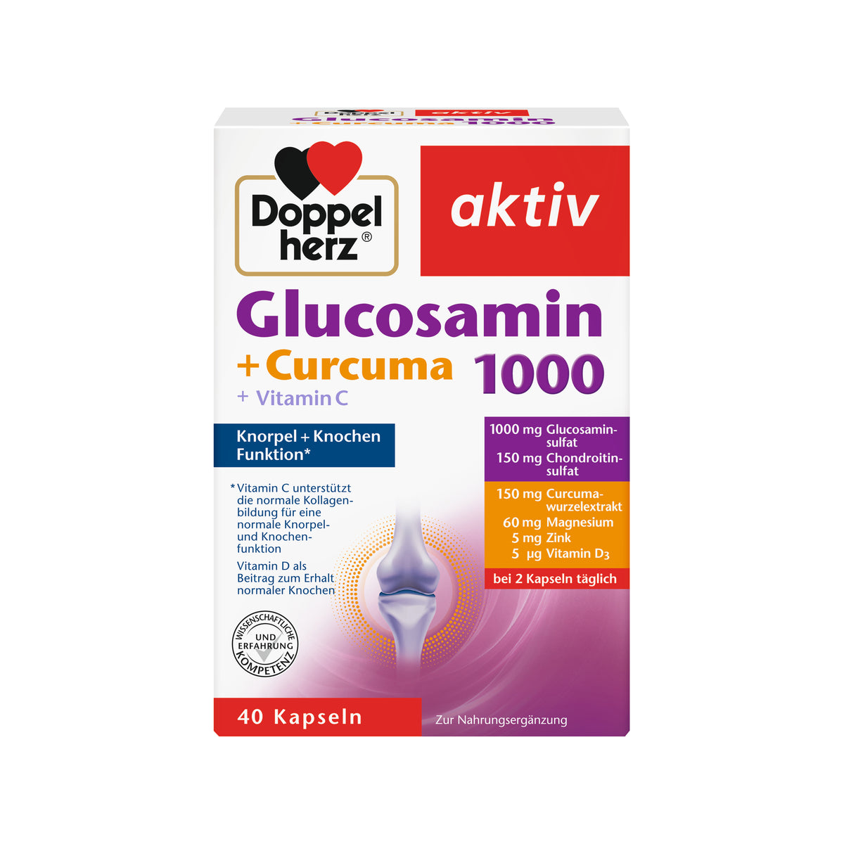 Doppelherz aktiv Glucosamin 1000 + Curcuma Kapseln, 40 St