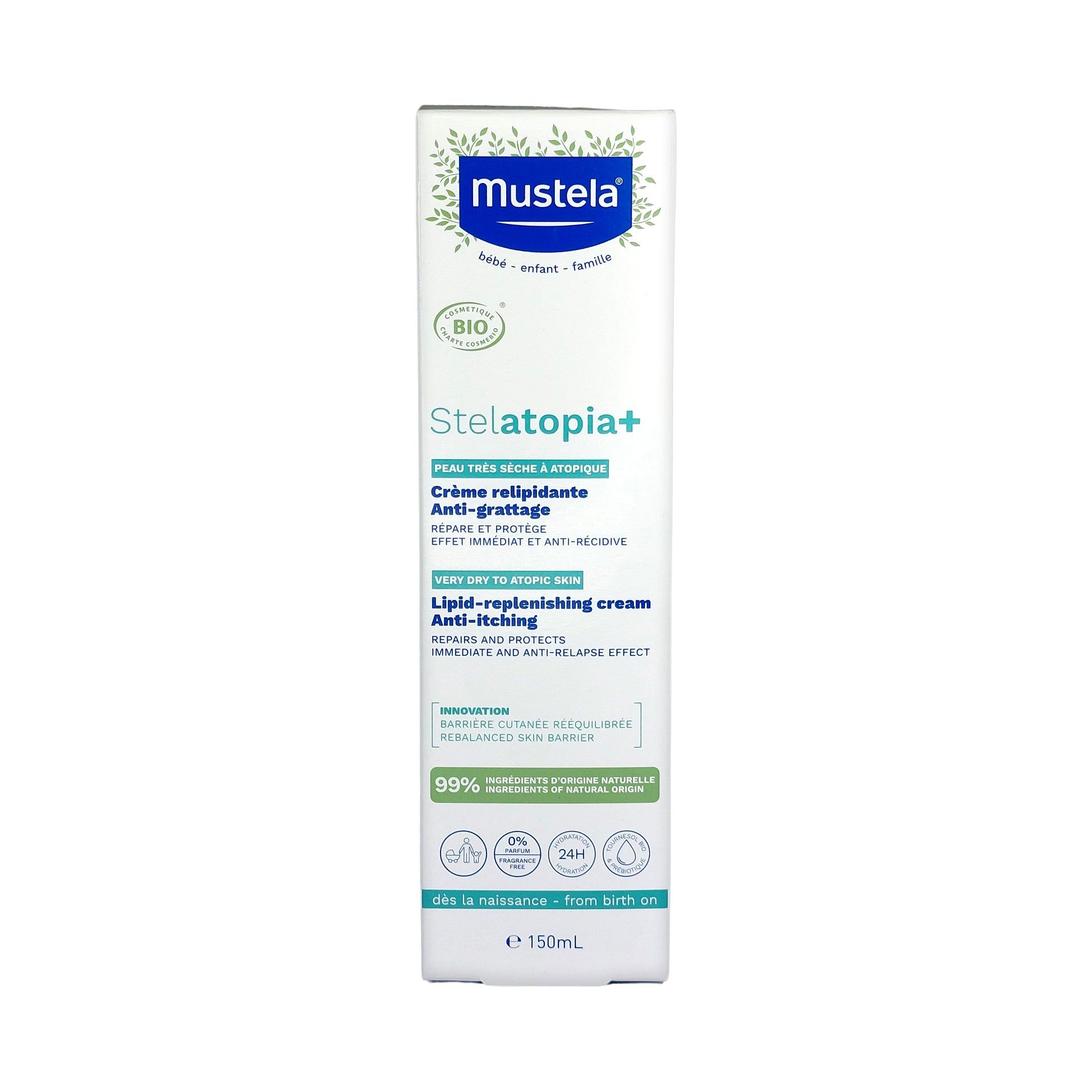 Mustela Baby Stelatopia+ rückfettende Creme gegen Juckreiz, 150 ml