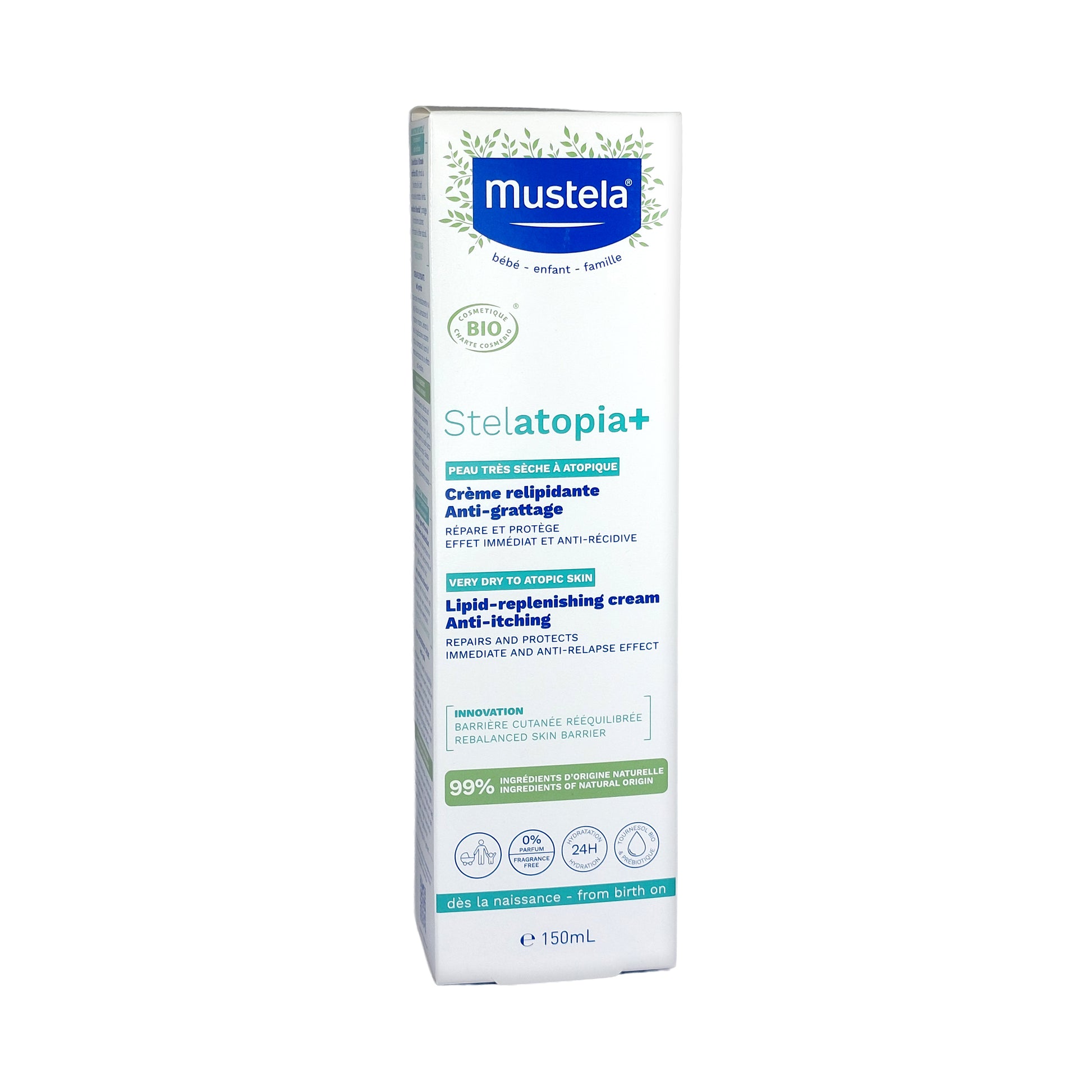 Mustela Baby Stelatopia+ rückfettende Creme gegen Juckreiz, 150 ml