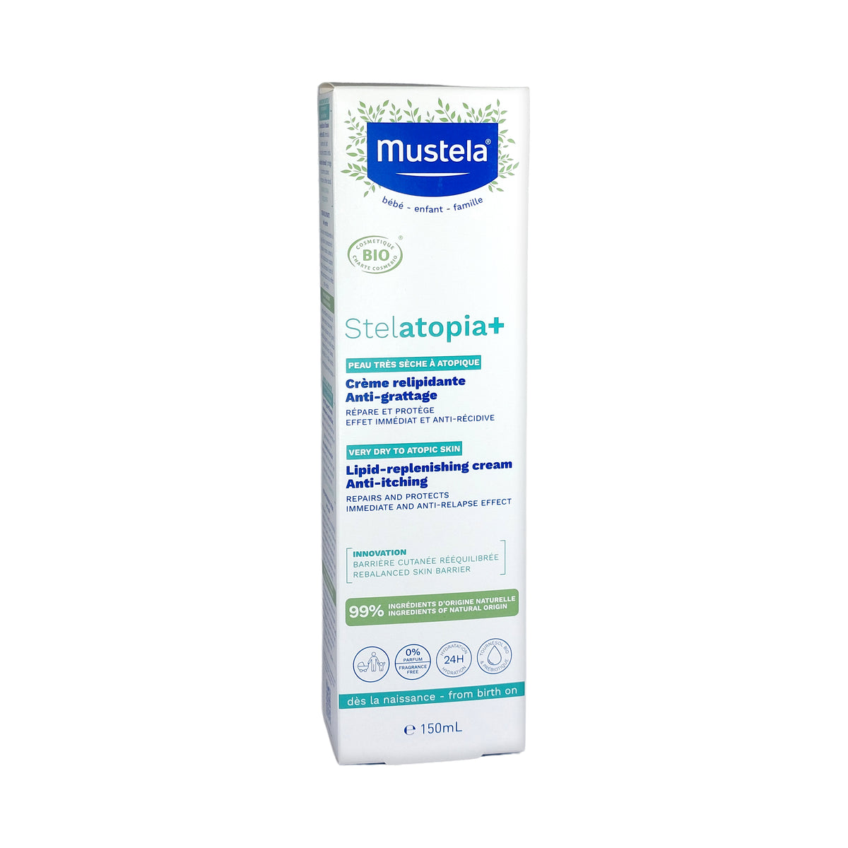 Mustela Baby Stelatopia+ rückfettende Creme gegen Juckreiz, 150 ml