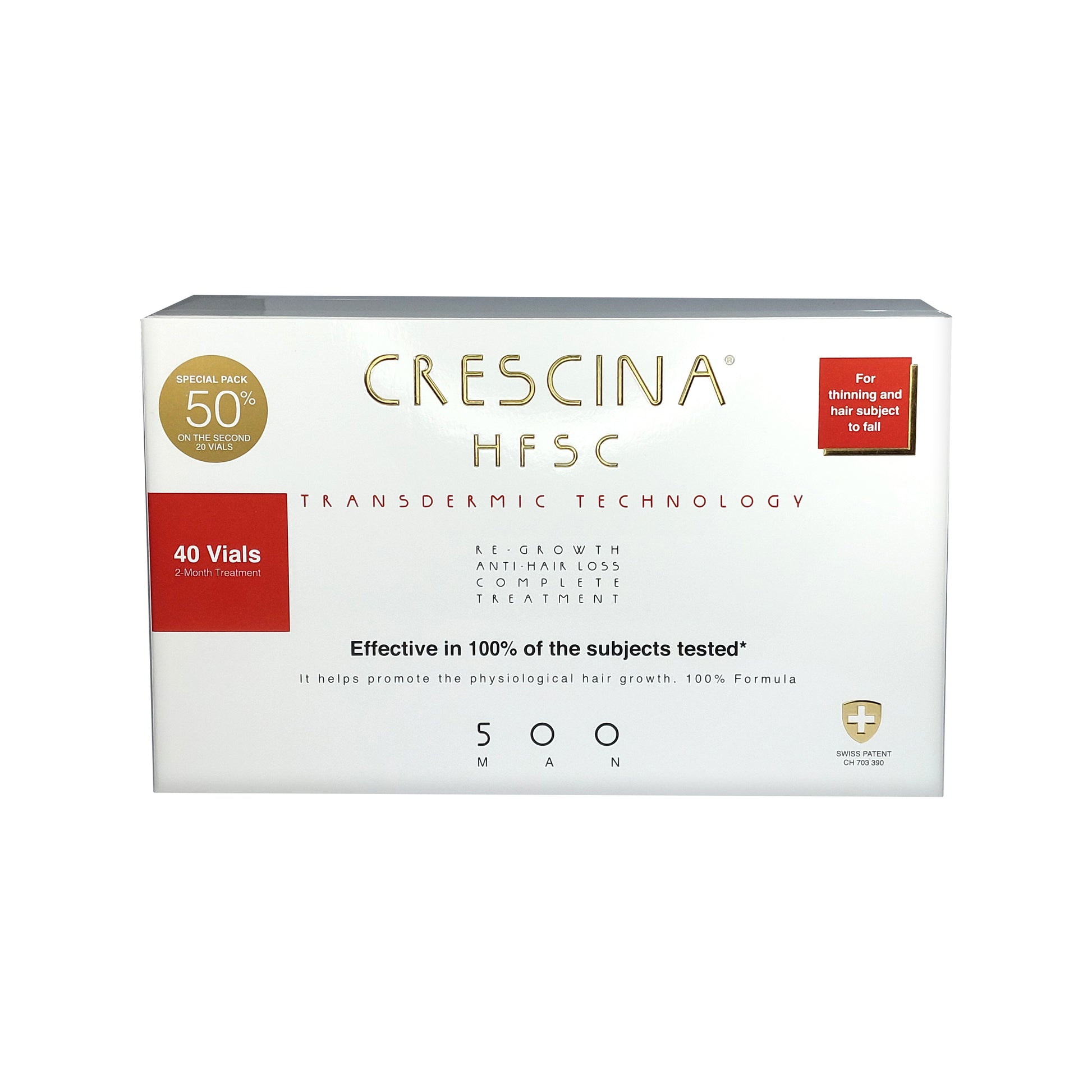 Crescina HFSC Transdermic 500 MAN 100% Complete Treatment Anti-Hair Loss, 40x3.5 ml