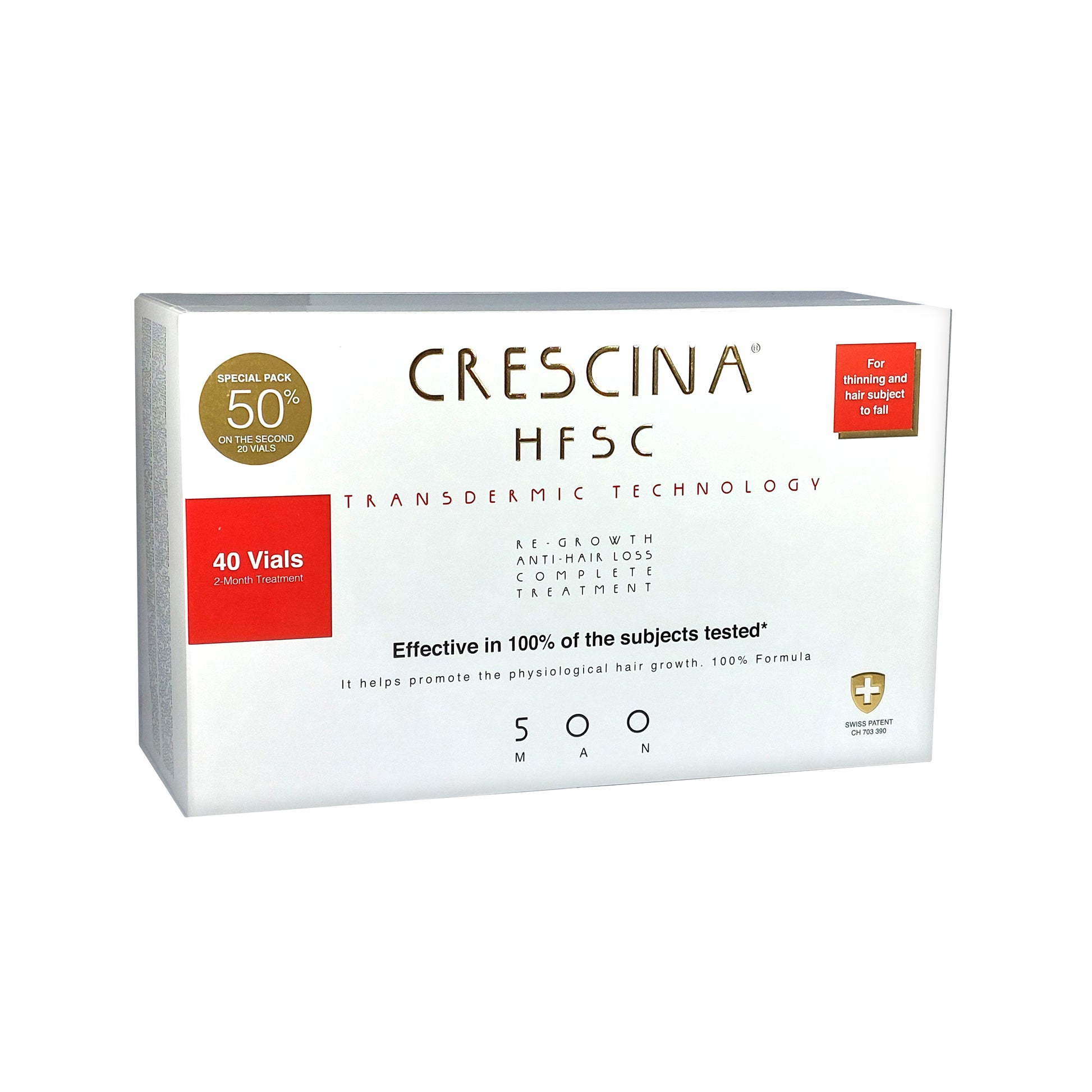 Crescina HFSC Transdermic 500 MAN 100% Complete Treatment Anti-Hair Loss, 40x3.5 ml