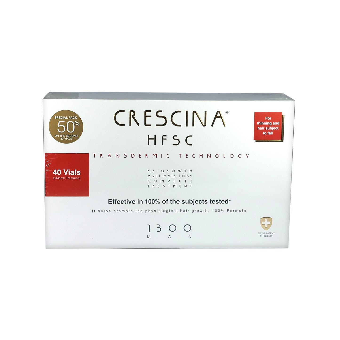 Crescina HFSC Transdermic 1300 MAN 100% Complete Treatment Anti-Hair Loss, 40x3.5 ml