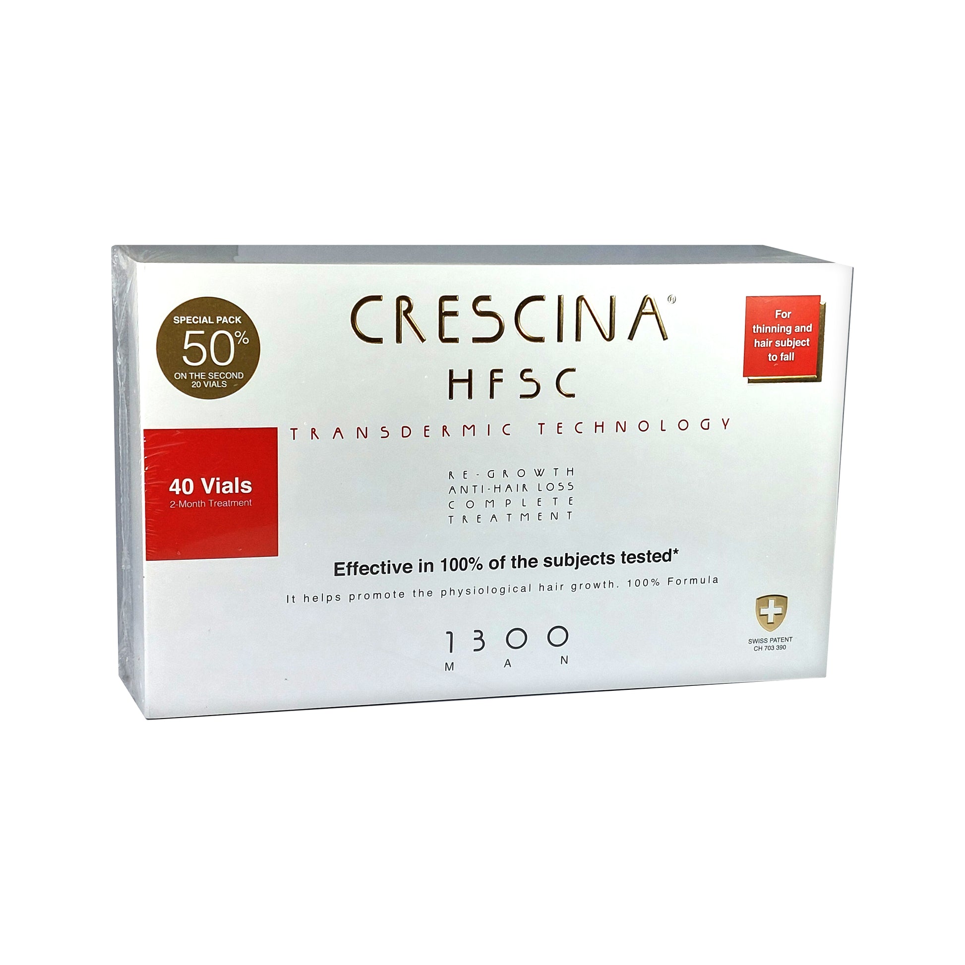 Crescina HFSC Transdermic 1300 MAN 100% Complete Treatment Anti-Hair Loss, 40x3.5 ml