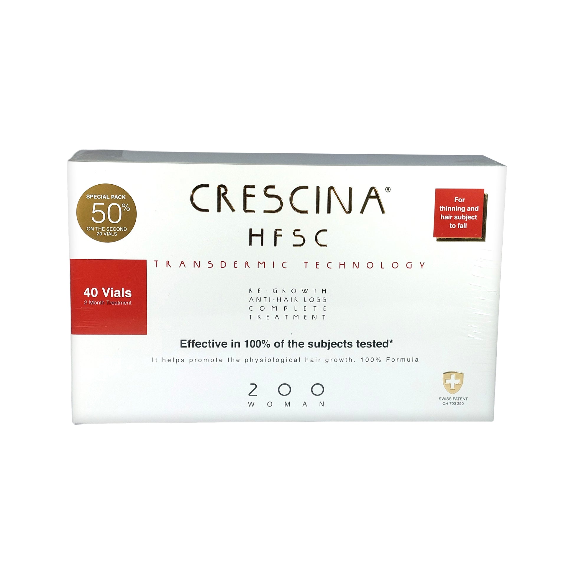 Crescina HFSC Transdermic 200 WOMAN 100% Complete Treatment Anti-Hair Loss, 40x3,5 ml
