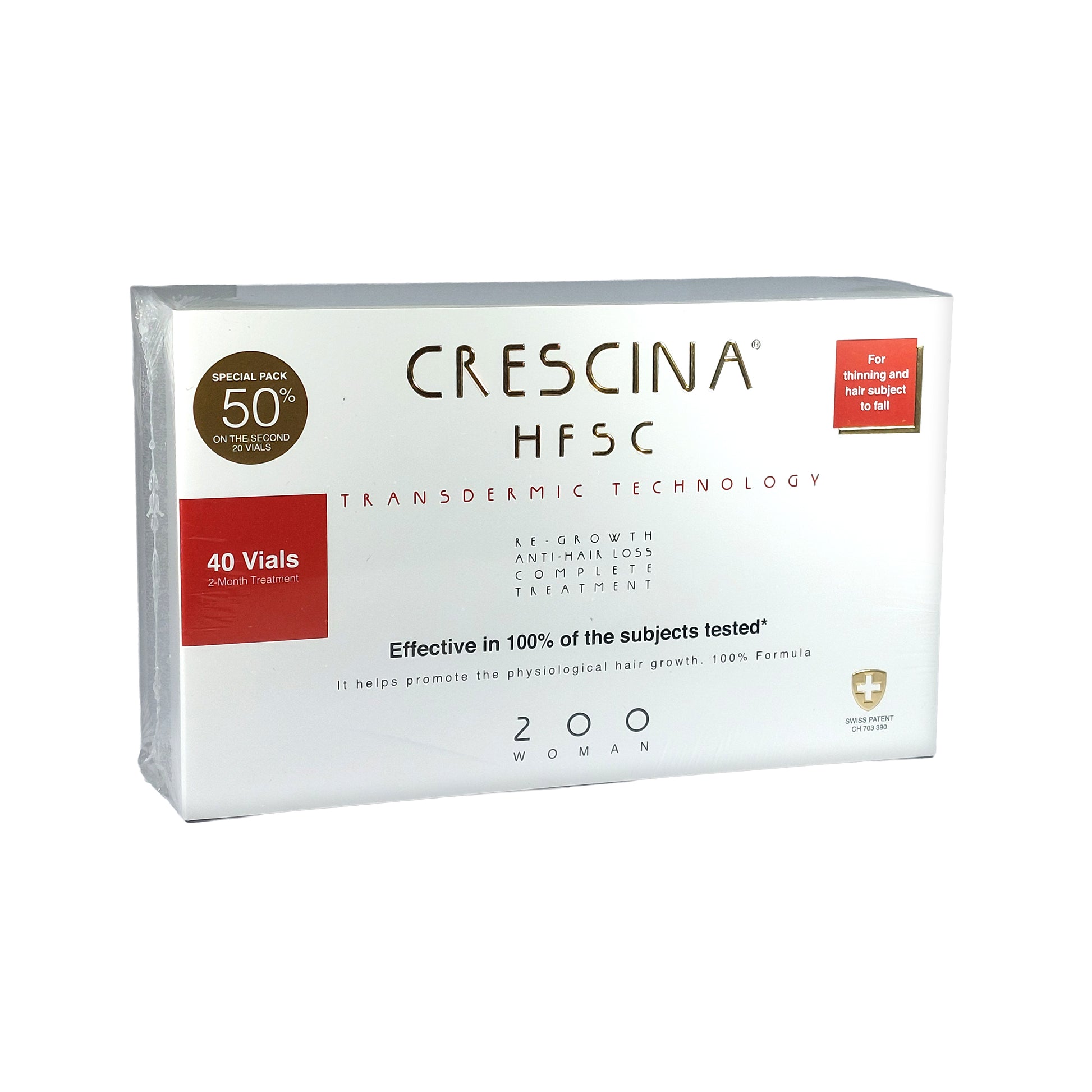 Crescina HFSC Transdermic 200 WOMAN 100% Complete Treatment Anti-Hair Loss, 40x3,5 ml