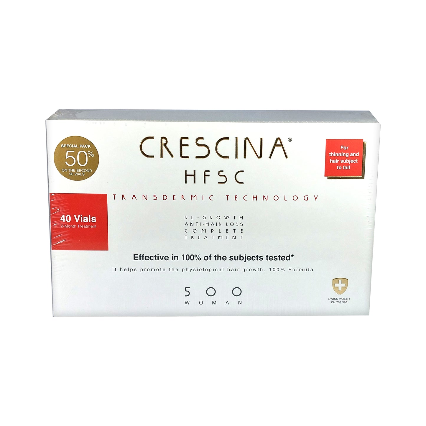 Crescina HFSC Transdermic 500 WOMAN 100% Complete Treatment Anti-Hair Loss, 40x3,5 ml