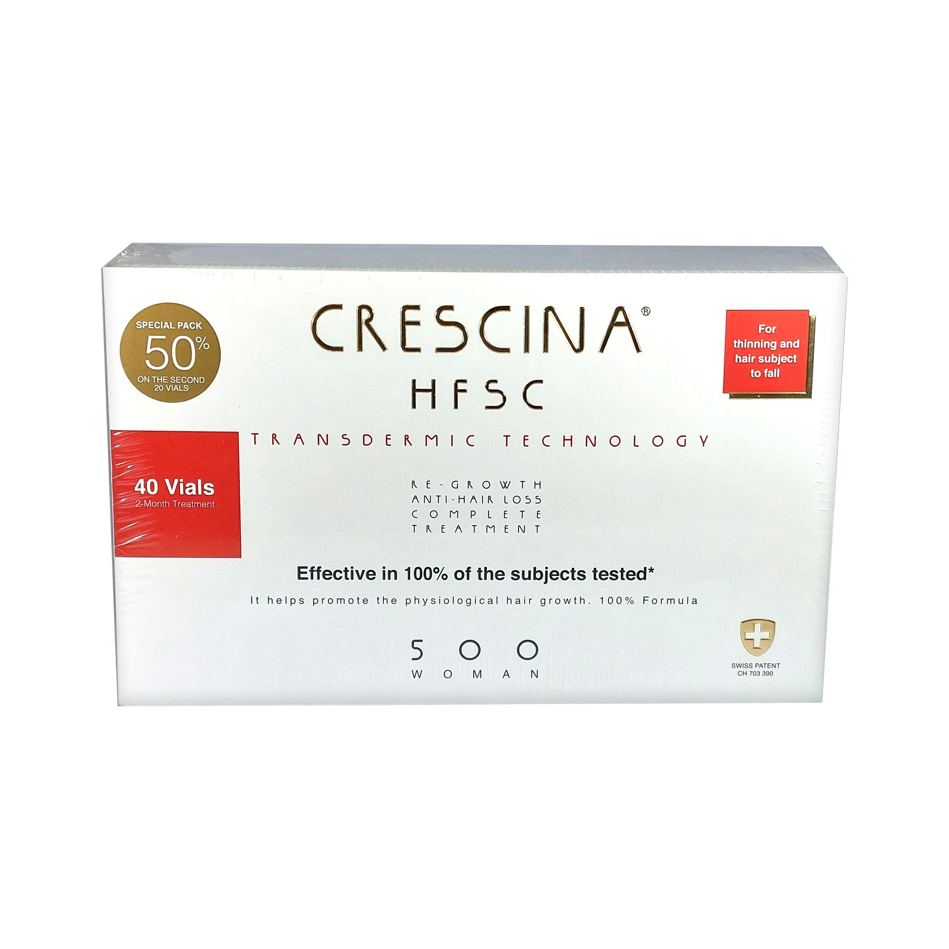 Crescina HFSC Transdermic 500 WOMAN 100% Complete Treatment Anti-Hair Loss, 40x3,5 ml