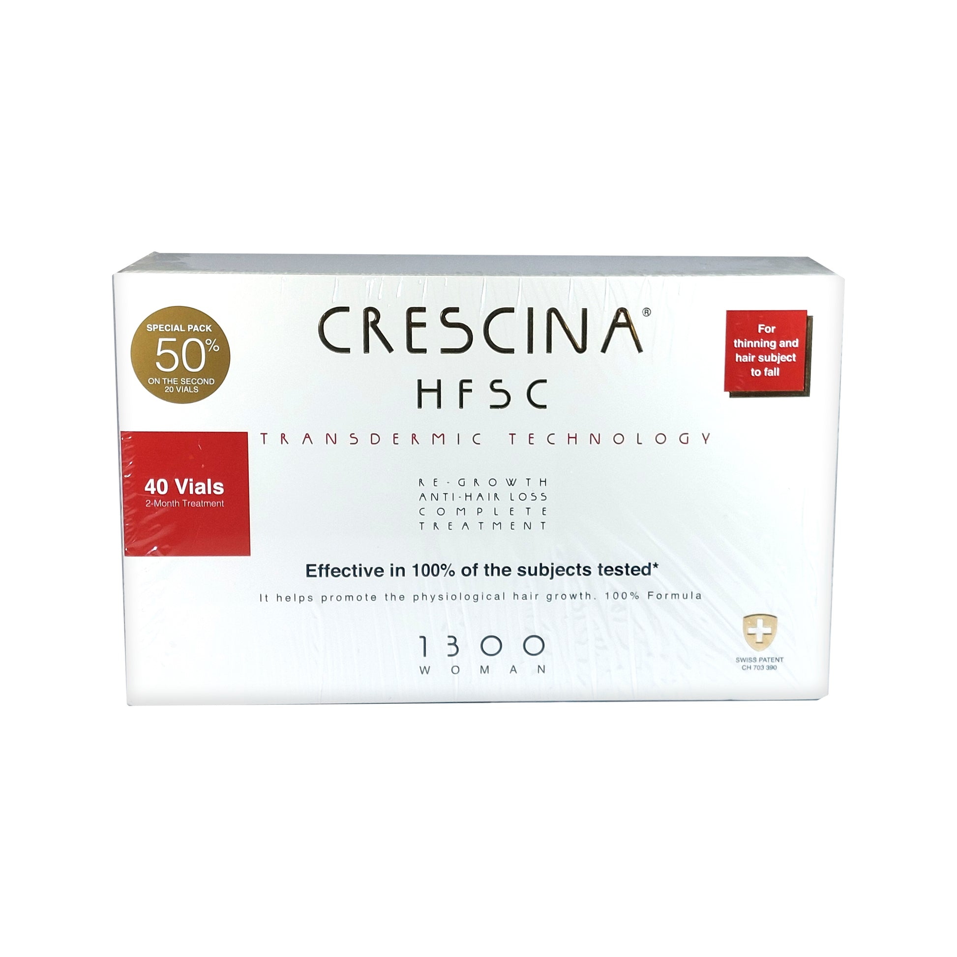 Crescina HFSC Transdermic 1300 WOMAN 100% Complete Treatment Anti-Hair Loss, 40x3,5 ml