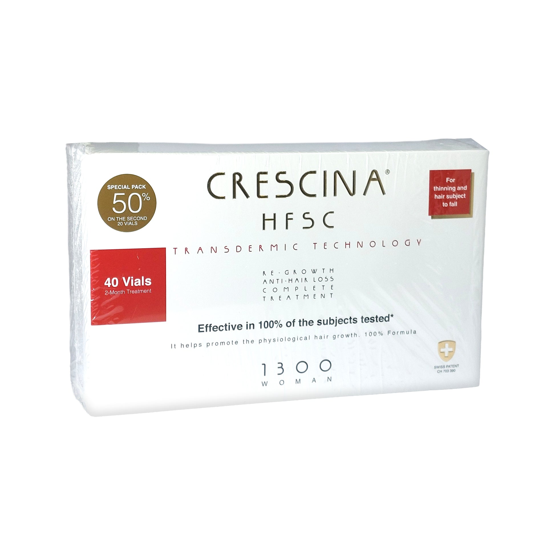 Crescina HFSC Transdermic 1300 WOMAN 100% Complete Treatment Anti-Hair Loss, 40x3,5 ml